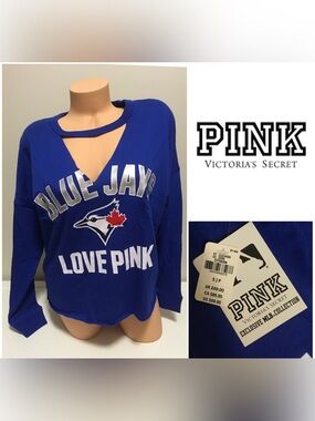🆕VICTORIA’S SECRET PINK - S - NWT - TORONTO BLUE JAYS BASEBALL MLB VARSITY CREW